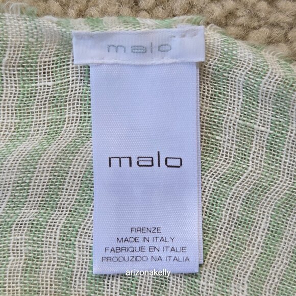 Malo Linen Scarf Green White Stripes Italy - Picture 6 of 14